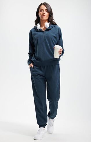 Libin Women's 2 Piece Sweatsuits Lounge Sets Corduroy Half Zip Hoodie Sweatshirt Sweatpants With Pockets Fall Outfits in Kuwait