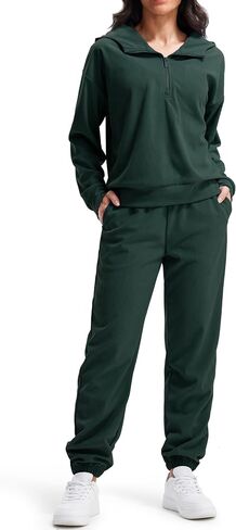 Libin Women's 2 Piece Sweatsuits Lounge Sets Corduroy Half Zip Hoodie Sweatshirt Sweatpants With Pockets Fall Outfits in Kuwait
