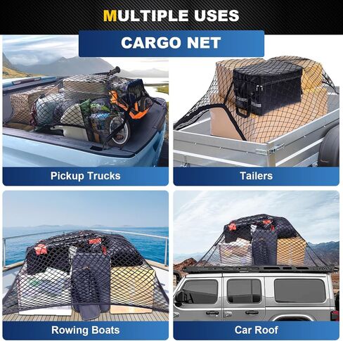 Cargo Net for Pickup Truck Bed, Highly Elastic Stretchable Truck Cargo Net Suitable for Daily Light Loads of Trucks, SUV, 4'x4' Stretches to 8' x 8' in Saudi Arabia