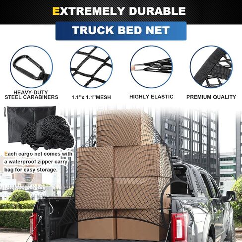 Cargo Net for Pickup Truck Bed, Highly Elastic Stretchable Truck Cargo Net Suitable for Daily Light Loads of Trucks, SUV, 4'x4' Stretches to 8' x 8' in Saudi Arabia