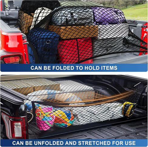 Cargo Net for Pickup Truck Bed, Highly Elastic Stretchable Truck Cargo Net Suitable for Daily Light Loads of Trucks, SUV, 4'x4' Stretches to 8' x 8' in Saudi Arabia