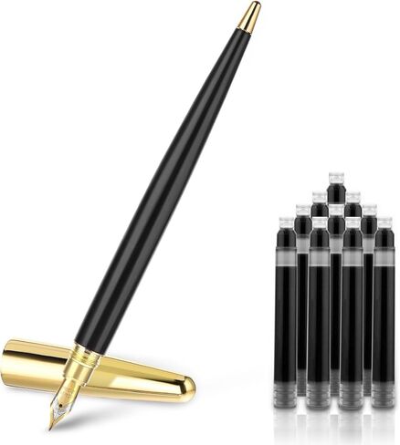 قلم حبر خشبي Amaxiu، مصنوع يدويًا بقطر 0.5 مم، مجموعة أقلام خط خشبية عتيقة مع 10 خراطيش حبر مقاس 2.6 مم، كتابة سلسة لهدية مكتب الخط في المجلات (أ) in Kuwait