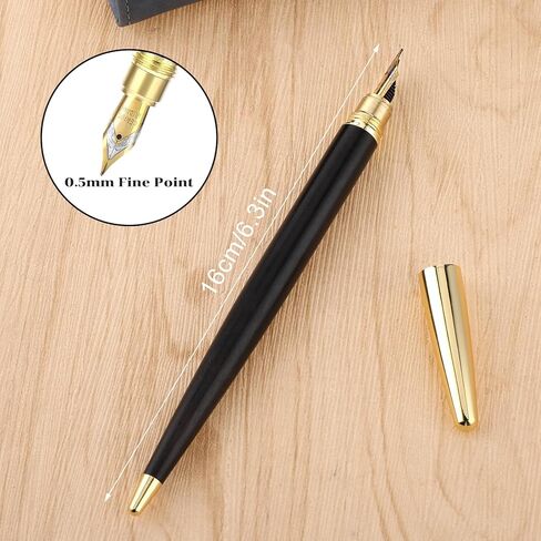 قلم حبر خشبي Amaxiu، مصنوع يدويًا بقطر 0.5 مم، مجموعة أقلام خط خشبية عتيقة مع 10 خراطيش حبر مقاس 2.6 مم، كتابة سلسة لهدية مكتب الخط في المجلات (أ) in Kuwait