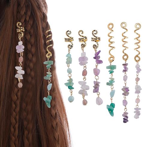 FRDTLUTHW Colored Natural Stone Pendant Hair Jewelry for Braids, Crystal Dreadlock Accessories for Women(pack of 6) in Kuwait