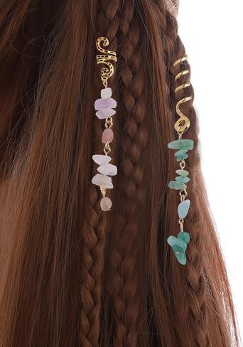FRDTLUTHW Colored Natural Stone Pendant Hair Jewelry for Braids, Crystal Dreadlock Accessories for Women(pack of 6) in Kuwait