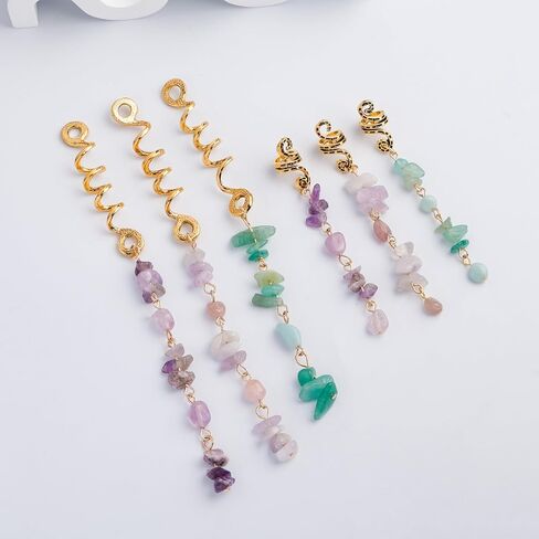 FRDTLUTHW Colored Natural Stone Pendant Hair Jewelry for Braids, Crystal Dreadlock Accessories for Women(pack of 6) in Kuwait