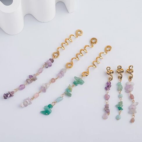 FRDTLUTHW Colored Natural Stone Pendant Hair Jewelry for Braids, Crystal Dreadlock Accessories for Women(pack of 6) in Kuwait
