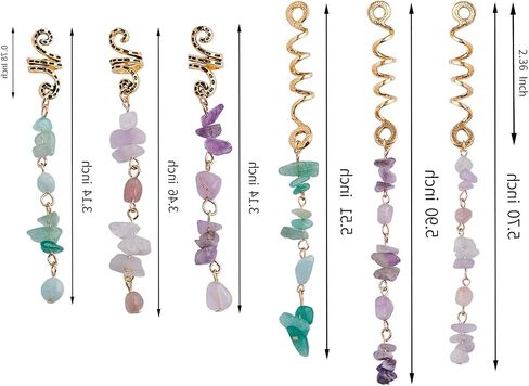 FRDTLUTHW Colored Natural Stone Pendant Hair Jewelry for Braids, Crystal Dreadlock Accessories for Women(pack of 6) in Kuwait