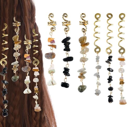 FRDTLUTHW Colored Natural Stone Pendant Hair Jewelry for Braids, Crystal Dreadlock Accessories for Women(pack of 6) in Kuwait