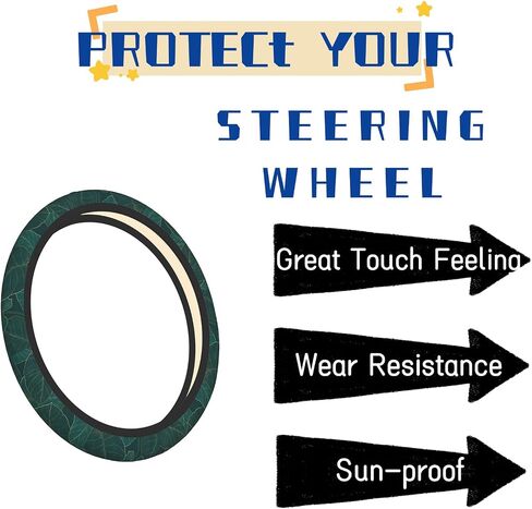 Dark Green Palm Steering Wheel Cover Accessories Non-Slip Breathable Easy to Install Neoprene Cover Suitable for Women Men Girls for Car SUV Truck Universal 14.5-15.5 Inch in Saudi Arabia