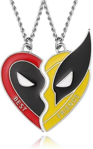 2Pcs Best Friend Necklace Half Heart Pendant Friendship Necklace for Women Men Stainless Steels Heroes Cartoon Patterns as BFF Necklace Friendship Jewelry for Couples or Fans Gifts in Saudi Arabia