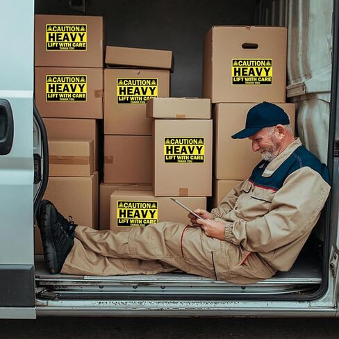 ملصقات تحذير للشحن الثقيل مقاس 4x6 بوصة، 100 قطعة من ملصقات الرفع الثقيلة الصفراء مع ملصقات تحذيرية للعناية الثقيلة، ملصق منصة نقالة للمستودعات الخاصة للشحن والتعبئة (4x6) in Kuwait