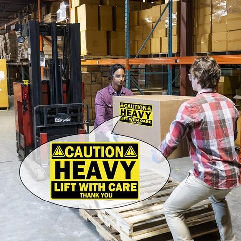 ملصقات تحذير للشحن الثقيل مقاس 4x6 بوصة، 100 قطعة من ملصقات الرفع الثقيلة الصفراء مع ملصقات تحذيرية للعناية الثقيلة، ملصق منصة نقالة للمستودعات الخاصة للشحن والتعبئة (4x6) in Kuwait