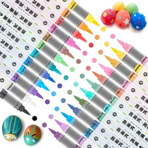TWOHANDS Acrylic Paint Markers,24 Colours Brush Paint Pens for Rock Painting,Stones,Ceramic,Glass,Pebbles,Fabric,21717 in Saudi Arabia