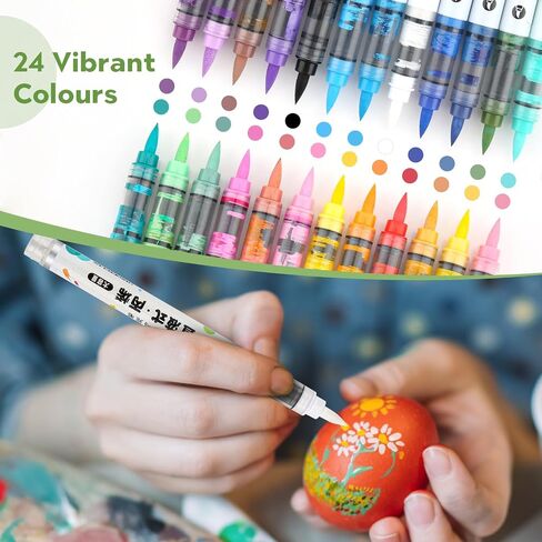 TWOHANDS Acrylic Paint Markers,24 Colours Brush Paint Pens for Rock Painting,Stones,Ceramic,Glass,Pebbles,Fabric,21717 in Saudi Arabia