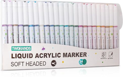TWOHANDS Acrylic Paint Markers,24 Colours Brush Paint Pens for Rock Painting,Stones,Ceramic,Glass,Pebbles,Fabric,21717 in Saudi Arabia