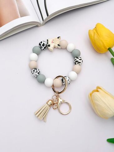 Silicone Key Ring Bracelet Beaded keychain Wristlet Beaded Bangle Wristlet Keychain House Car Keys for Women in Saudi Arabia