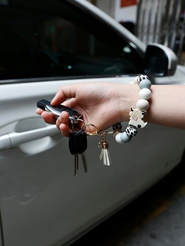 Silicone Key Ring Bracelet Beaded keychain Wristlet Beaded Bangle Wristlet Keychain House Car Keys for Women in Saudi Arabia