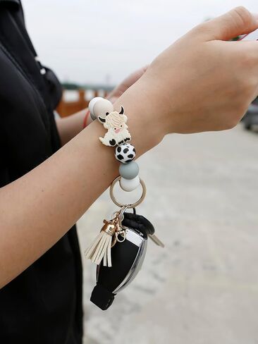 Silicone Key Ring Bracelet Beaded keychain Wristlet Beaded Bangle Wristlet Keychain House Car Keys for Women in Saudi Arabia