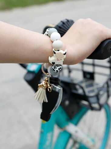 Silicone Key Ring Bracelet Beaded keychain Wristlet Beaded Bangle Wristlet Keychain House Car Keys for Women in Saudi Arabia