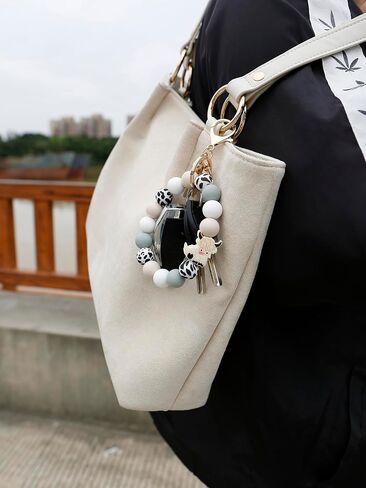 Silicone Key Ring Bracelet Beaded keychain Wristlet Beaded Bangle Wristlet Keychain House Car Keys for Women in Saudi Arabia
