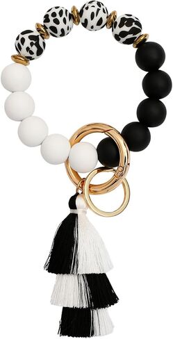 Silicone Key Ring Bracelet Beaded keychain Wristlet Beaded Bangle Wristlet Keychain House Car Keys for Women in Saudi Arabia