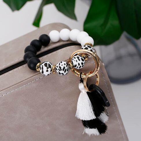 Silicone Key Ring Bracelet Beaded keychain Wristlet Beaded Bangle Wristlet Keychain House Car Keys for Women in Saudi Arabia