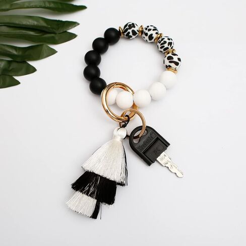 Silicone Key Ring Bracelet Beaded keychain Wristlet Beaded Bangle Wristlet Keychain House Car Keys for Women in Saudi Arabia