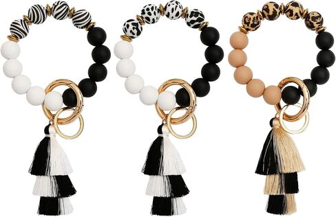 Silicone Key Ring Bracelet Beaded keychain Wristlet Beaded Bangle Wristlet Keychain House Car Keys for Women in Saudi Arabia