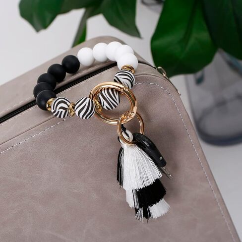 Silicone Key Ring Bracelet Beaded keychain Wristlet Beaded Bangle Wristlet Keychain House Car Keys for Women in Saudi Arabia