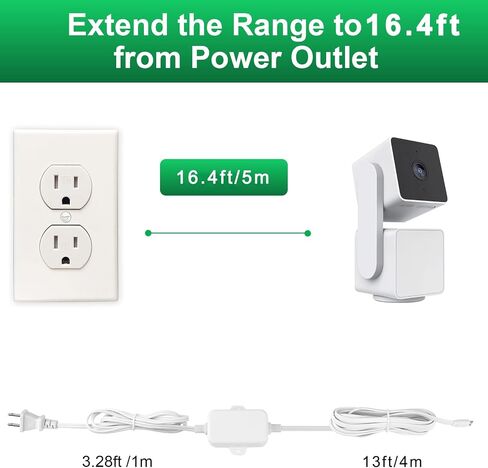 10Ft/3m Charging Cable Power Adapter Designed for Wyze Cam Pan v3, Wyze OG, Wyze Cam v3 and v3 Pro, No Need for a Charging Head, Suitable for Indoor and Outdoor Use, IP67 Waterproof in Saudi Arabia