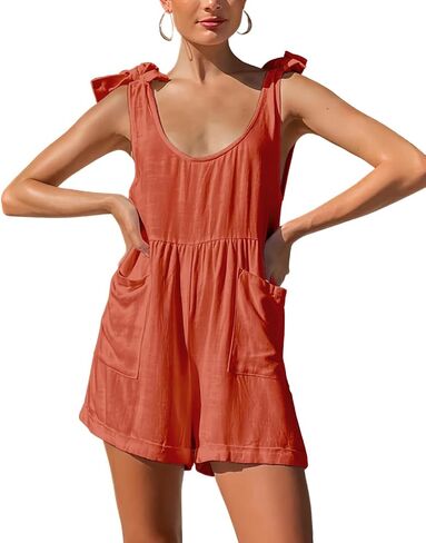 Women's Casual Tie Knot Wide Leg Rompers Sleeveless Boho Short Jumpsuits Overall Pants in Saudi Arabia