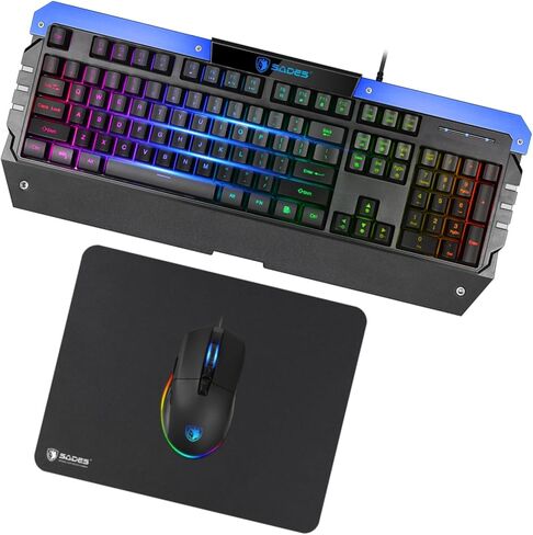 SADES Gaming Keyboard and Mouse Combo, Wired RGB Backlit 104 Keys, All-Metal Panel, Anti-Ghosting - Perfect for MAC and Windows PC Gamers in Kuwait