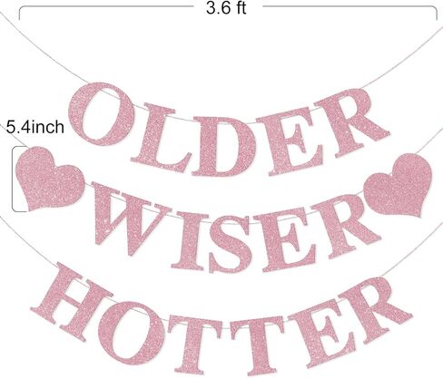 Black Birthday Decorations - Older Wiser Hotter Banner [Pre-Strung], Fufuddz Funny Shiny Glitter Happy Birthday Sign Party Decor Backdrop Supplies for Men Women 21st 25th 30th 40th 50th 60th 70th 80th in Saudi Arabia