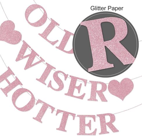 Black Birthday Decorations - Older Wiser Hotter Banner [Pre-Strung], Fufuddz Funny Shiny Glitter Happy Birthday Sign Party Decor Backdrop Supplies for Men Women 21st 25th 30th 40th 50th 60th 70th 80th in Saudi Arabia