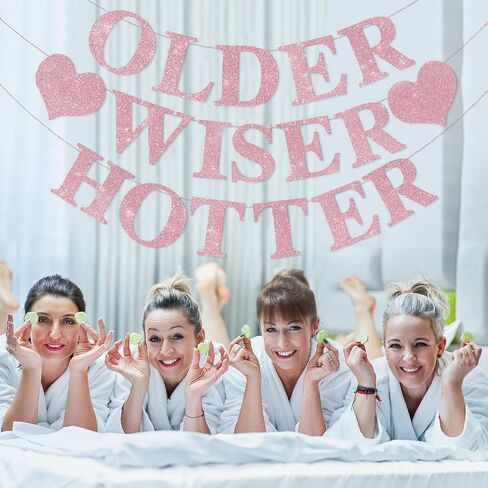 Black Birthday Decorations - Older Wiser Hotter Banner [Pre-Strung], Fufuddz Funny Shiny Glitter Happy Birthday Sign Party Decor Backdrop Supplies for Men Women 21st 25th 30th 40th 50th 60th 70th 80th in Saudi Arabia
