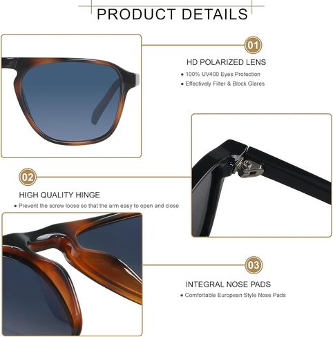 ANDWOOD Square Aviator Sunglasses Polarized Mens Womens UV Protection Sun glasses in Saudi Arabia