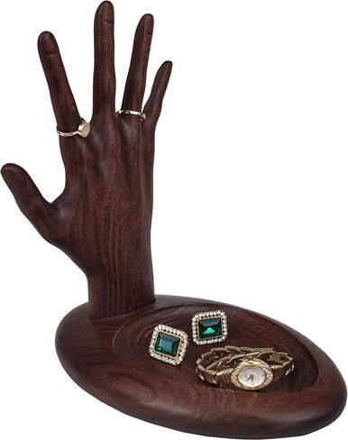Wood Wedge Earring Holder Organizer, Jewelry Organizer with Hand-Shaped Stand for rings, watches, necklace, clearance items, Gift Wife Anniversary Birthday Graduation, 8,5''x8,8'' (Natural) in Saudi Arabia