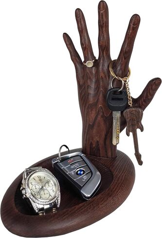 Wood Wedge Earring Holder Organizer, Jewelry Organizer with Hand-Shaped Stand for rings, watches, necklace, clearance items, Gift Wife Anniversary Birthday Graduation, 8,5''x8,8'' (Natural) in Saudi Arabia