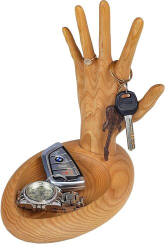 Wood Wedge Earring Holder Organizer, Jewelry Organizer with Hand-Shaped Stand for rings, watches, necklace, clearance items, Gift Wife Anniversary Birthday Graduation, 8,5''x8,8'' (Natural) in Saudi Arabia