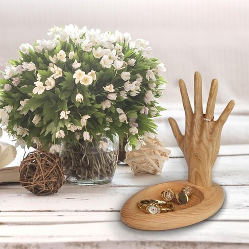 Wood Wedge Earring Holder Organizer, Jewelry Organizer with Hand-Shaped Stand for rings, watches, necklace, clearance items, Gift Wife Anniversary Birthday Graduation, 8,5''x8,8'' (Natural) in Saudi Arabia