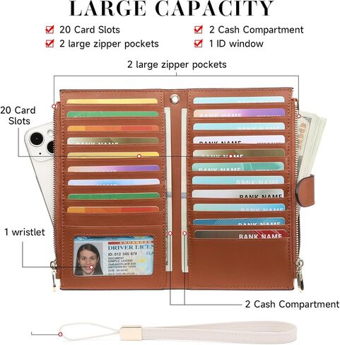 محفظة FALAN MULE للسيدات متعددة البطاقات من الجلد النحيف RFID تحجب بطاقة الائتمان مع جيب بسحاب in Saudi Arabia
