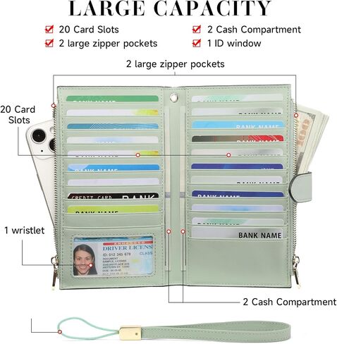 محفظة FALAN MULE للسيدات متعددة البطاقات من الجلد النحيف RFID تحجب بطاقة الائتمان مع جيب بسحاب in Saudi Arabia
