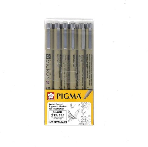 Sakura Pigma Micron Drawing Pen Set, Black fineliner Manga Pen (003, 005, 01, 03, 05, 08 tip) Drawing Set - Include Index Tape in Saudi Arabia