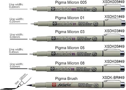 Sakura Pigma Micron Drawing Pen Set, Black fineliner Manga Pen (003, 005, 01, 03, 05, 08 tip) Drawing Set - Include Index Tape in Saudi Arabia