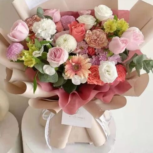 OUKEYI 40 Sheets Korean Of Cotton Wrapping Flower Paper Non-Woven Floral Wrapping Paper, Waterproof Pleated Withdrawable Flower Bouquet Lining Paper Gift Packaging Paper (Milk) in Kuwait