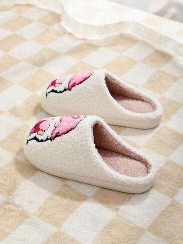 Women's Men's Retro Leopard Print Smiley Slippers Lightning Bolt Smiley Slippers Memory Foam Soft Plush Slippers Warm Non-Slip Home Shoes in Saudi Arabia