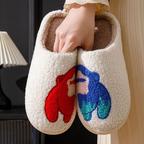 Women's Men's Retro Leopard Print Smiley Slippers Lightning Bolt Smiley Slippers Memory Foam Soft Plush Slippers Warm Non-Slip Home Shoes in Saudi Arabia
