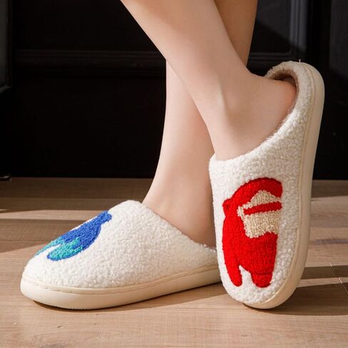 Women's Men's Retro Leopard Print Smiley Slippers Lightning Bolt Smiley Slippers Memory Foam Soft Plush Slippers Warm Non-Slip Home Shoes in Saudi Arabia
