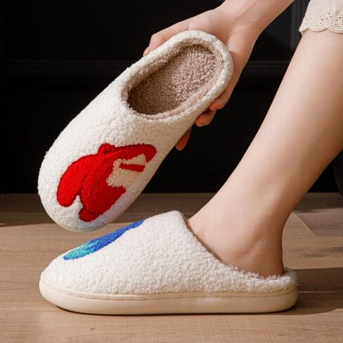 Women's Men's Retro Leopard Print Smiley Slippers Lightning Bolt Smiley Slippers Memory Foam Soft Plush Slippers Warm Non-Slip Home Shoes in Saudi Arabia